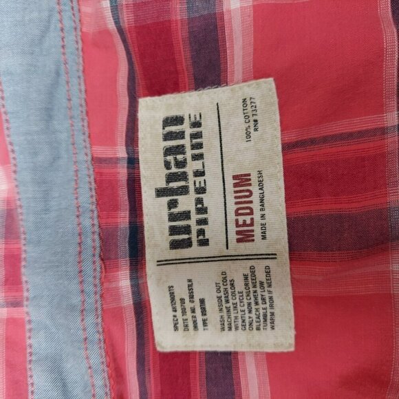 Urban Pipeline Mens Pink Plaid Long Sleeve Shirt Size Medium Surf Old School - Picture 8 of 9